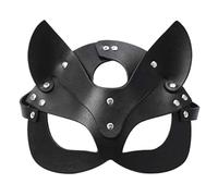 SMELEYOU Máscara de para Mujer Máscara de Gato de Cuero Sexy Negra Media Cara con Remaches Accesorio de Hebilla Mascarada para Accesorios, Halloween, Fiesta, Club Nocturno