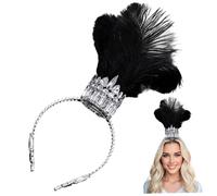 SMELEYOU Tocado de corista con plumas y diamantes de imitación, diadema con corona, accesorio de disfraz de corista para fiestas, festivales, Mardi Gras, negro