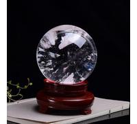 Smelting Quartz Crystal Ball,Feng Shui Crystal Balls Decoration with Stand, Divination Crystal Sphere Ornaments Decor Prosperous Invite Wealth,14cm/5.5in