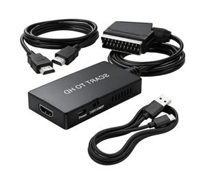 Smerfy Euroconector a HDMI Adaptador con Cables HDMI y USB Full 720P/1080P | Convertidor Scart a HDMI para HDTV, DVD, VCR, BLU-Ray, Proyector, Xbox, PS3, Sky, Monitor, TV Proyector, STB, VHS