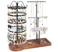 SMFANLIN Soporte organizador de joyas, organizador giratorio de metal para aretes, multifuncional, ajustable, soporte para collares, pulseras, relojes para joyas, aretes y anillos