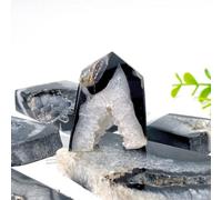 SMGLRUEAT Black Agate Crystal Cave Crystal Column Ornaments Irregular Shape Agate Ore Single Pointed Quadrangular Prism Home Demagnetization Decorative Ornaments,100~200g