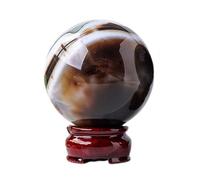 SMGLRUEAT Black and White Striped Agate Crystal Ball with Wooden Stand Crystals Stone Ball for, Divination,Yoga, FengShui Decoration,75~80mm