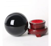 SMGLRUEAT Black Obsidian Crystal Ball, Divnation Feng Shui Crystal Ball with Wooden Stand for Magic, Family Decorative Fortune Teller Witchcraft Halloween Decor,10cm/3.9in