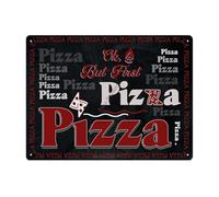 SMGLRUEAT But First Pizza Tin Sign Retro Metal Sign Funny Saying Vintage Decor for Office Kitchen Cafe Man Cave 8 X 12 inch