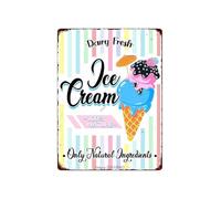 SMGLRUEAT Farm Fresh Ice Cream Retro Tin Sign Dairy Metal Wall-Art for Kitchen Bar Bakery Farmers Market Decor 8 X 12 inch