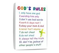 SMGLRUEAT God's Rules for Kids - Ten Commandments Canvas Wall Art, Educational & Inspirational Decor for Sunday School or Bedroom(Framed,12x18inch(30x45cm))