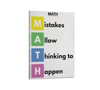SMGLRUEAT Growth Mindset Math Poster, Positive Classroom Wall Art, Mistakes Allow Thinking to Happen, Decor for Middle School, High School(Framed,12x18inch(30x45cm))