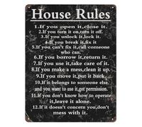 SMGLRUEAT House Rules Metal Tin Sign Funny Bar and Family Rules Wall Decor for Home Kitchen Living Room Game Room 8 X 12 in