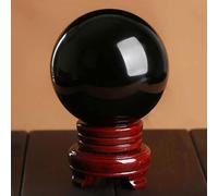 SMGLRUEAT Obsidian Sphere, Black Crystal Ball with Wooden Stand Crystal Divnation Sphere for Magic, Family Decorative, Fortune Teller, Feng Shui,10cm/3.9in
