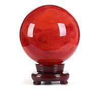 SMGLRUEAT Red Crystal Ball with Wood Stand Crystal Ball Sphere Melting Quartz Crystal Gemstone for Witchcraft, Fengshui, Aura Home Desk Decor,8cm