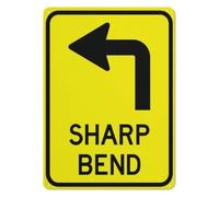 SMGLRUEAT Sharp Left Bend Road Warning Traffic Sign Vintage Metal Tin Plaque For Garage Restaurant Bar Man Cave Wall-Art 8 X 12 inch
