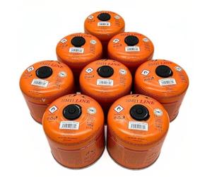 SMH LINE® 8 cartuchos de rosca butano de 500 g, rosca universal, 7/16, cartucho de válvula EN 417, válvula de rosca, quemador de propano mixto, hornillo de gas, calentador de gas, quemador de