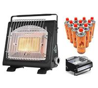 SMH LINE® Calefactor de gas portátil 2 en 1, para camping + 24 cartuchos de gas butano, caravana, quemador de 1,7 kW, quemador, calentador de cerámica Estufa