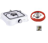 SMH LINE® Cocina Hornillo de gas para camping, 1 fuego, incluye manguera y regulador de gas propano de 2,2 kW, estufa de camping