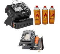 SMH LINE Estufa de camping 2 en 1 + 3 cartuchos de gas de 1,3 kW, calentador de gas de cerámica, camping, calefacción, cartuchos de gas en set