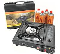 SMH LINE® Hornillo Cocina de camping gas incl. 4x cartuchos de gas 227g, cocina de camping 1 quemador, cocina de camping 1 quemador maleta cocina mesa grill