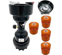 SMH LINE® Hornillo de camping para carbón, hornillo de gas, encendedor de barbacoa + 4 cartuchos de gas de 190 g, mezcla de butano y propano (negro)
