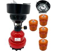 SMH LINE® Hornillo de carbón para camping, hornillo de gas, encendedor de barbacoa + 4 cartuchos de gas de 190 g, mezcla de butano y propano (rojo)
