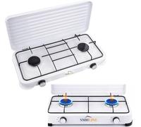 SMH LINE® Hornillo de gas para camping, 2 fuegos, sin manguera ni regulador, 50 mbar, gas propano de 4,4 kW, placa de cocina, camping, botella de gas, estufa, exterior, cocina de mesa, cocina XL