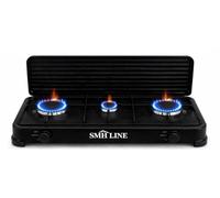 SMH LINE® Hornillo de gas para camping, 3 fuegos, sin manguera ni regulador, 50 mbar, gas propano de 5,4 kW, placa de cocina, camping, botella de gas, estufa, exterior, cocina de mesa, XL, negro