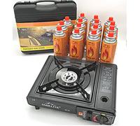 SMH LINE® Hornillo de gas para camping, incluye 24 cartuchos de gas, 227 g, gas butano, maletín, estufa, barbacoa exterior, 1 llama