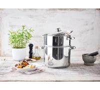 SMH LINE Olla de vaporera de 8 l, olla de vapor, acero inoxidable, inducción, con tapa de cristal, para todo tipo de fuegos