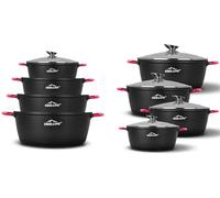 SMHLINE - Cacerola de aluminio fundido para inducción, diámetro de 28 cm, con tapa de cristal, antiadherente, apta para todo tipo de fuegos