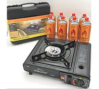 SMHLINE® Hornillo Cocina de camping gas incl. 8x cartuchos de gas 227g, cocina de camping 1 quemador, cocina de camping 1 quemador maleta cocina mesa grill