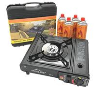 SMHLINE - Hornillo de gas para camping (incluye 4 cartuchos de gas butano, 227 g, barbacoa de mesa para exteriores, 1 foco, encendido piezoeléctrico, maletín de transporte)