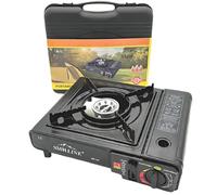 SMHLINE - Hornillo de gas para camping (sin cartuchos de gas butano, 227 g, barbacoa de mesa para exteriores, 1 foco, encendido piezoeléctrico, maletín de transporte)