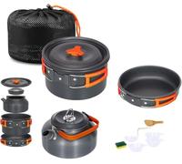 SMHLINE - Juego de utensilios de cocina para camping, 10 piezas, con olla de camping de 2 L, sartén de 0,7 L y teteras de 1,1 L para camping, al aire libre, cocina, senderismo, viajes