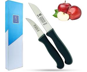 SMI 2 Piezas Cuchillo Mondador y Pelador Curvo Cuchillos Cocina 5,5 cm y Recto 7,8 cm para Frutas Verduras Solingen Made in Germany