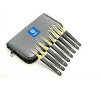 SMI 8 piezas Pinzas Pestañas Pinzas de Extensión de Pestañas Recto y Curvo Pinza de Precisión Pinzas para Pestañas para 3D 6D Volumen Falso Lash de Acero Inoxidable con Estuche (Oro Negro)