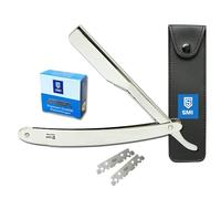 SMI Navaja de Afeitar Hombre Profesional con 100 Cuchillas y Estuche, Straight Razor de Acero Inoxidable, Maquinilla de Afeitar de Barbero para Barba y Recortes