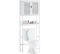 SMIBUY Armario para el Inodoro en el Baño, Organizador de 2 Puertas de Bambú con Estante Interior Ajustable y Estante Abierto (Blanco)