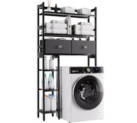 SMIBUY Estante de Almacenamiento sobre el Inodoro, Organizador de baño Grande de bambú de 6 Niveles con 2 cajones para baño, lavadero (Negro)