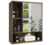 SMIBUY Gabinete de Espejo de baño montado en la Pared, botiquín de Ahorro de Espacio de bambú, gabinete de Pared sobre Inodoro con Puerta de Espejo y Estante Ajustable (Nogal)
