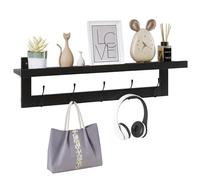 SMIBUY Percheros con Estante de Pared, Perchero de Entrada de 74 cm para Pared, Estante Colgante de Bambú con 5 Ganchos Dobles de Metal para Baño, Dormitorio, Cocina, Sala de Estar, Mueble (Negro)