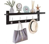 SMIBUY Percheros con Estante de Pared, Perchero de Entrada de 74 cm para Pared, Estante Colgante de Bambú con 5 Ganchos Dobles de Metal para Baño, Dormitorio, Cocina, Sala de Estar (Negro+Plata)
