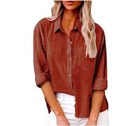 SMIDOW Blusa de algodón y lino con botones para mujer, #B-naranja, XL