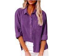 SMIDOW Blusa de algodón y lino con botones para mujer, #B-púrpura, XL