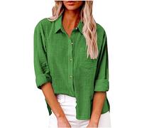 SMIDOW Blusa de algodón y lino con botones para mujer, #B-verde, M