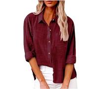 SMIDOW Blusa de algodón y lino con botones para mujer, #B-Wine, S