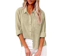 SMIDOW Blusa de algodón y lino con botones para mujer, #C-Beige, XL