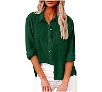 SMIDOW Blusa de algodón y lino con botones para mujer, #C-verde, Large