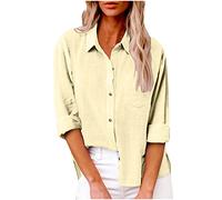 SMIDOW Camisa de mujer de lino de algodón con botones, amarillo, M