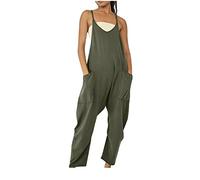 SMIDOW Mono para mujer, elegante y casual, holgado, sin mangas, con tirantes delgados ajustables, elástico, pierna ancha, pantalón largo, con bolsillos, #01 Verde, Large