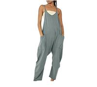 SMIDOW Mono para mujer, elegante y casual, holgado, sin mangas, con tirantes delgados ajustables, elástico, pierna ancha, pantalón largo, con bolsillos, M