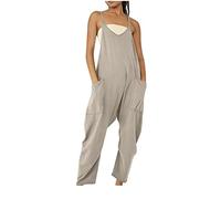 SMIDOW Mono para mujer, elegante y casual, holgado, sin mangas, con tirantes delgados ajustables, elástico, pierna ancha, pantalón largo, con bolsillos, XL